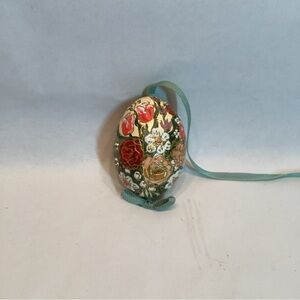 Vintage Real Blown Eggs Hand Painted EASTER FLORAL Hanging Folk Art Ornaments